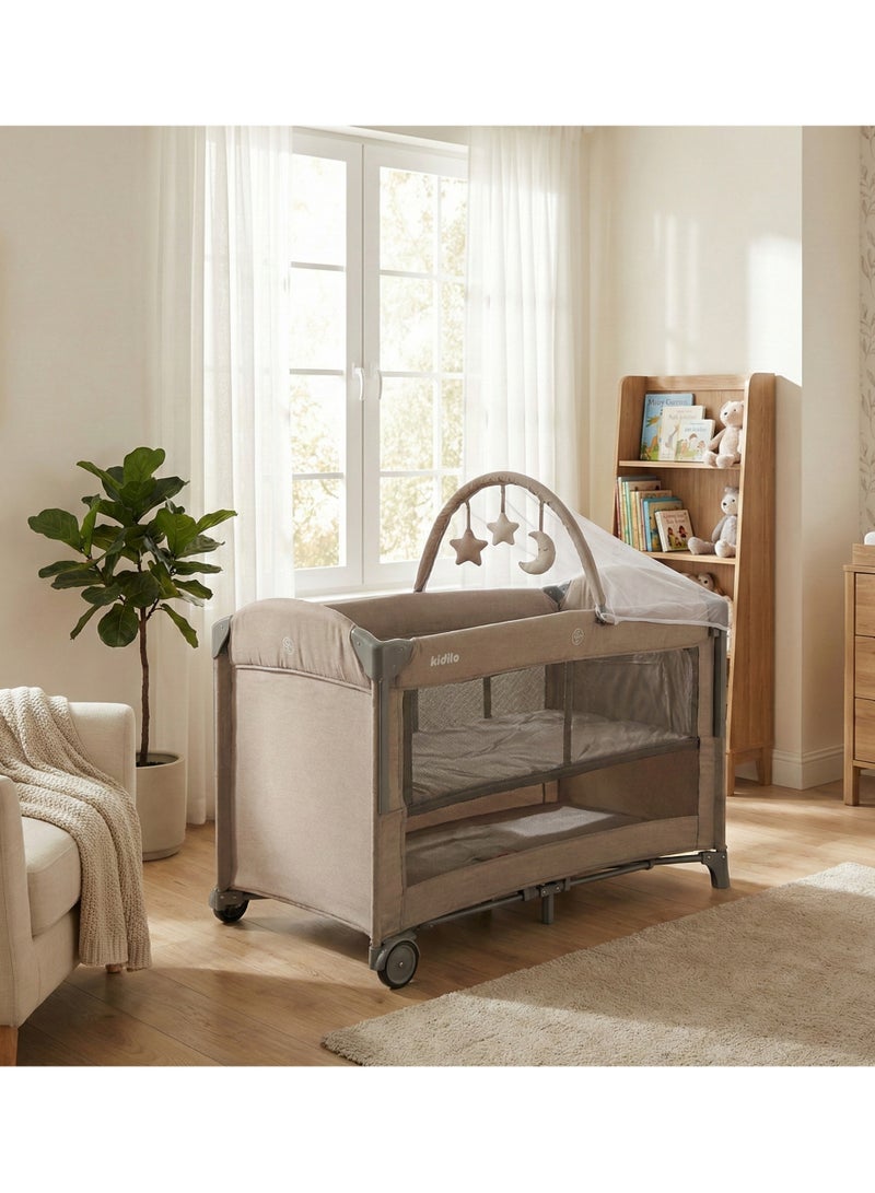 كيديليو سرير أطفال كيديلو المحمول مع خاصية الهزّ | قابل للطي بعجلات وجوانب شبكية - Image 4